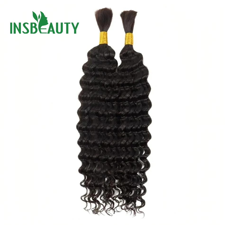 Human Hair Bulk No Weft For Braiding Curly Deep Wave Full Ends Extensions Bulk Hair Bundles Wholesale For Boho Braids