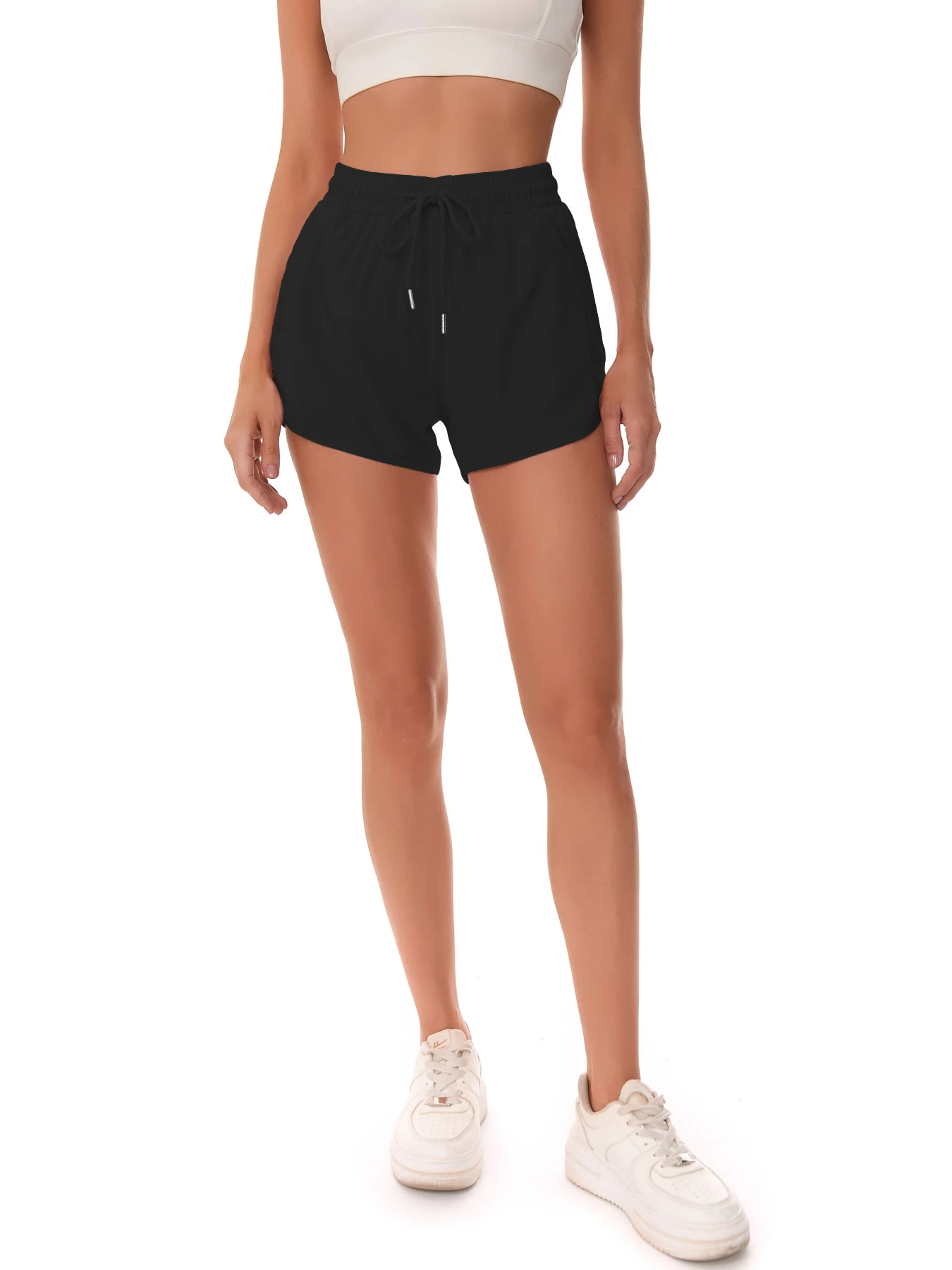 Sportshorts für Damen, zum Laufen, für Yoga, zweiteiliges Design, Shorts mit Anti-Exposition-Funktion, für Fitness, elastisch, figurformende Leggings. – Detail 6