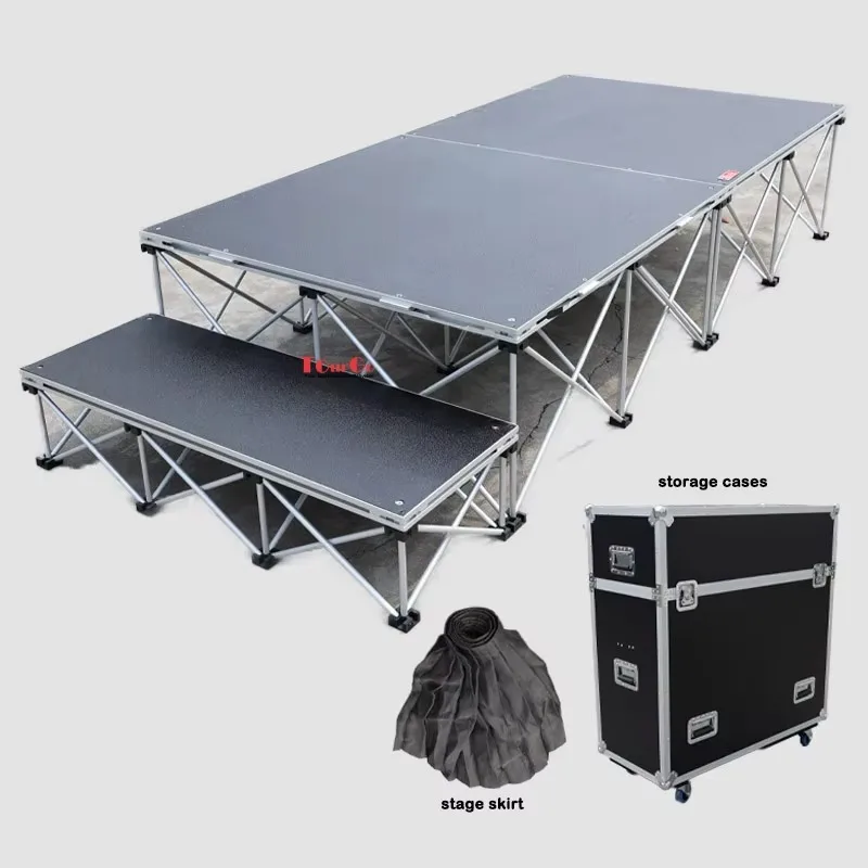 Portable Modular Stage Platform Folding Mesh Stage Lightweight Mobile Stage for Events Party Wedding Performance with Skirt