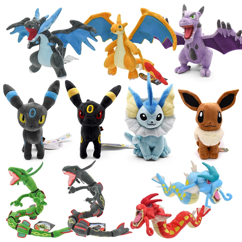 

Pokemon Plush Charizard X Eevee Vaporeon Espeon Umbreon Lycanroc Lucario Sudowoodo Snor Rayquaza Gyarados Stuffed Toys for Kids