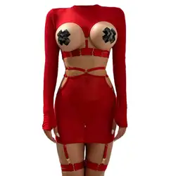 Bikini Fashion Sexy Lingerie 5-Piece Set Sexy Cutout Strap Cool Long Sleeve Top with Leg Ring