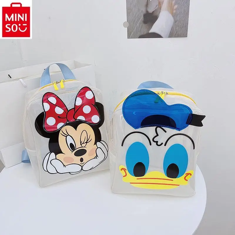 MINISO ransel Jelly transparan wanita, ransel kartun Disney Donald bebek untuk pelajar baru 2024