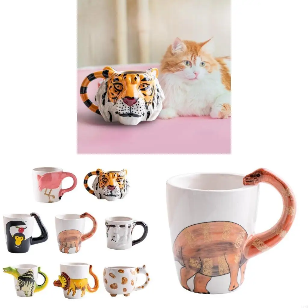 F19B Hand Painted 3D Animal Ceramic Mug Elegant 3D Animal Handmade Ceramic Mugs for Unique Drinkware Collections