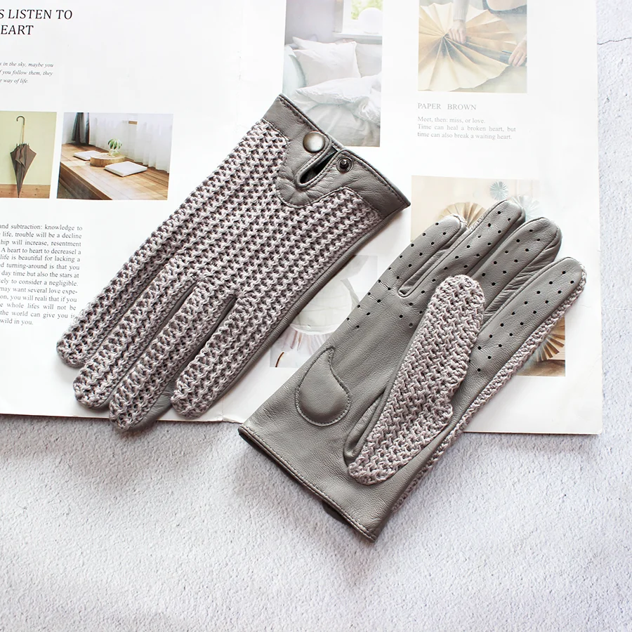 Motorcycle Riding Touch Screen Sheepskin Leather Gloves Women\'s Thin Unlined Knitted Spring and Autumn Ladies Driving Gloves