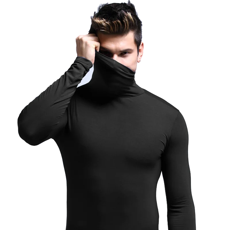 Men's Thermal Underwear, Mid-High Collar, Lapel, Autumn Clothing, Thin Design, Modal Autumn and Winter Long-Sleeved Base Shirt, S