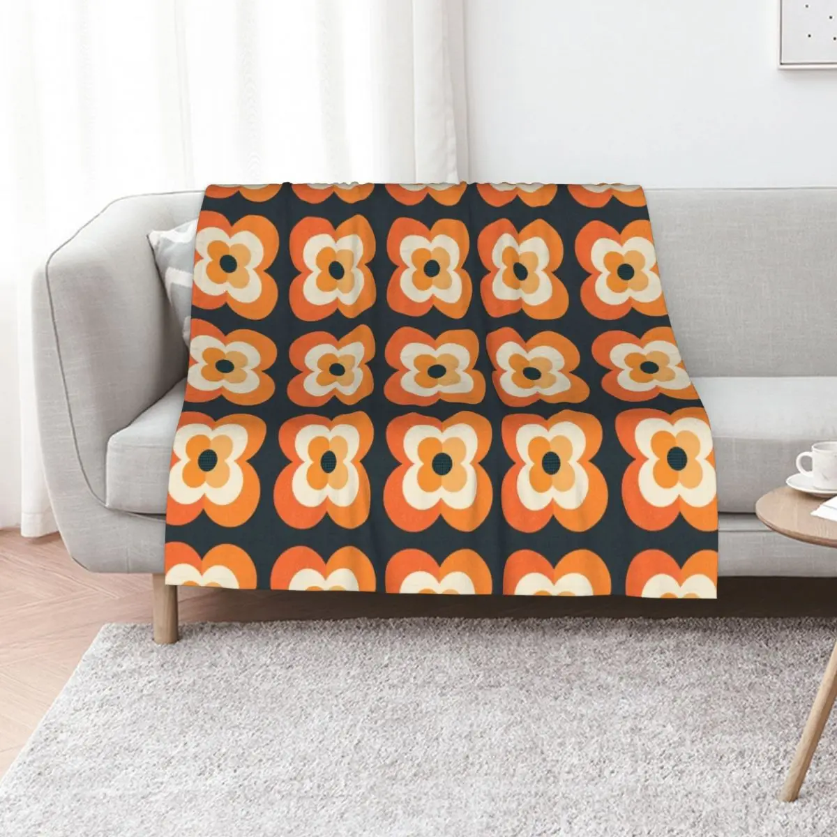 Retro Flowers - Orange and Charcoal Throw Blanket christmas gifts warm winter Polar Hair christmas decoration sofa bed Blankets