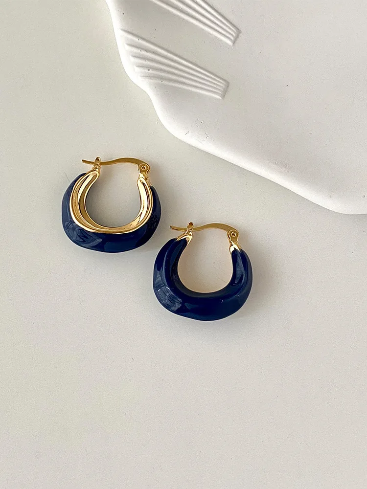 2022 New Arrival Korean Version Of Simple Blue Geometric Hoop Earrings For Women Fashion Metal Jewelry Accessories