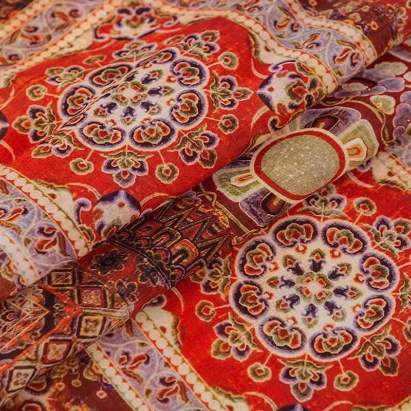 

1yard High quality ramie fabric Unique flowers print material Customized handmade DIY for dresses clothing fabric for sewing