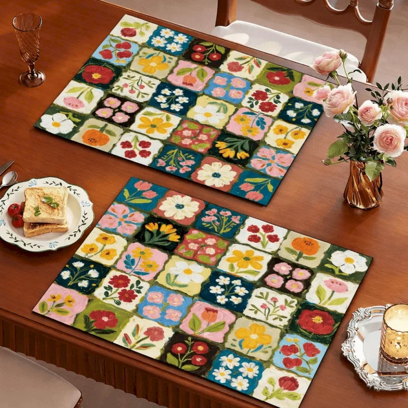 VIKAMA Vintage Oil‑Painting Flower Print Absorbent Countertop Pad Non‑Slip Rubber Back Washable Dining Table Home Decoration
