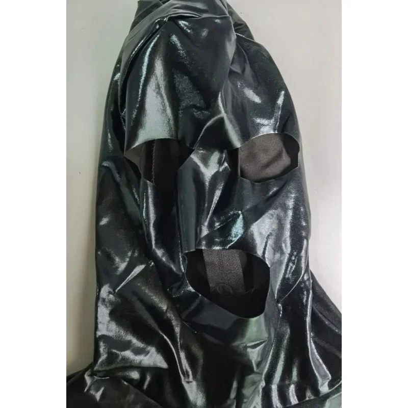 Męskie seksowne body lateksowe PU kombinezon Zentai Wetlook Faux Leather kombinezon z zamkiem błyskawicznym na plecach otwarte oczy kombinezon na całe ciało