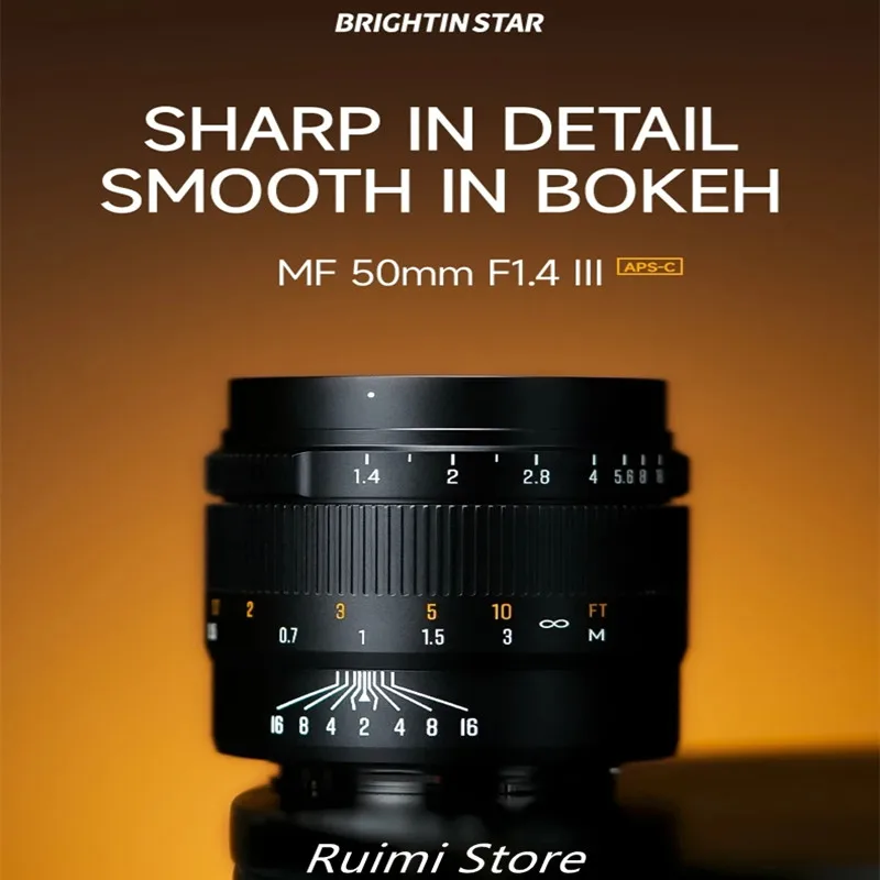 Brightin Star 50mm f1.4 III lente de enfoque Manual APS-C para Sony E Fujifilm XF para Canon EF-M para montaje Canon RF M4/3