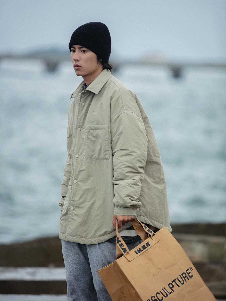 Noears Double-Sided Wear Thiened Cotton irt Sle Jaet Autumn Winter Turn-down Collar Coat Youth Faion Waterproof Pur...
