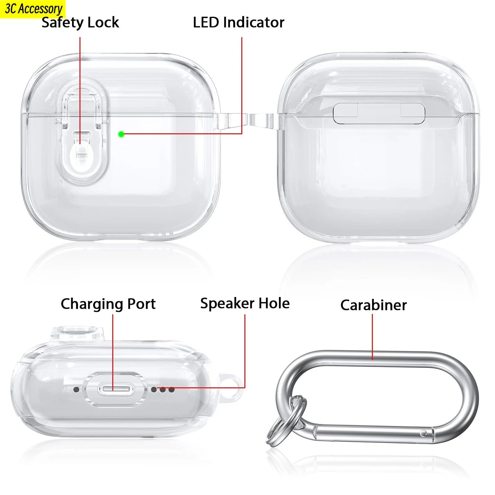 Чехол для airpods 4 Luxury【 Запираемый корпус】Плупрозрачный защитный набор для чистки чехла, совместимый с чехлом AirPods 4-го поколения