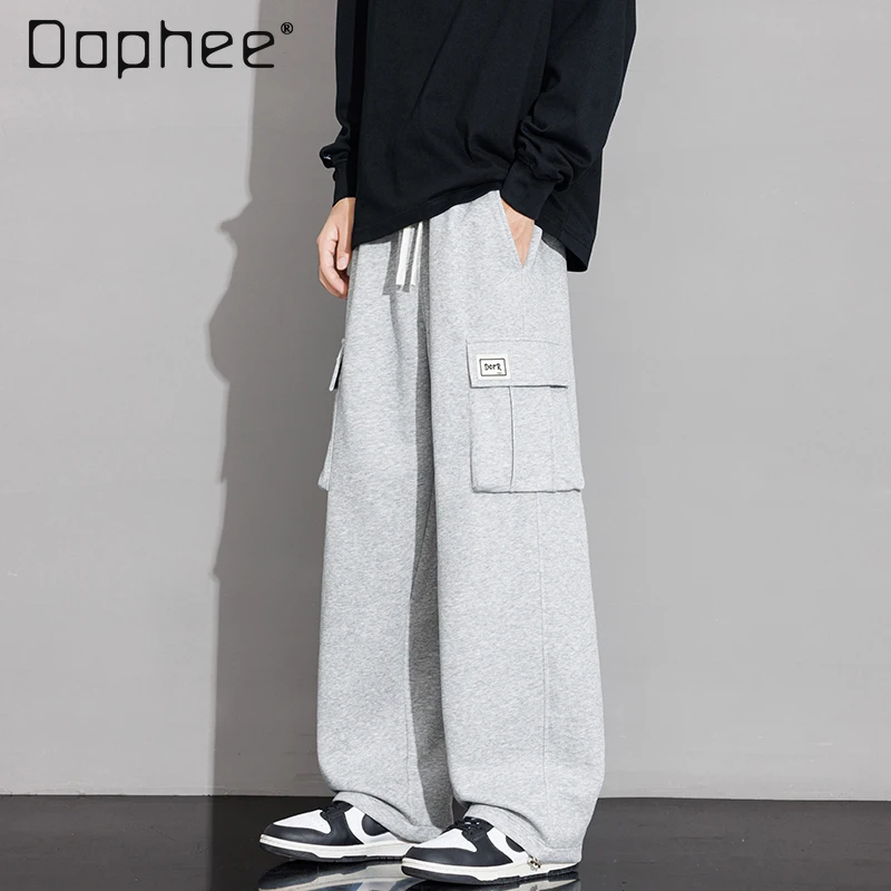

2025 Spring and Autumn Men's Gray Black Cargo Loose Sweatpants High Street Sports Versatile Straight Casual White Long Pants