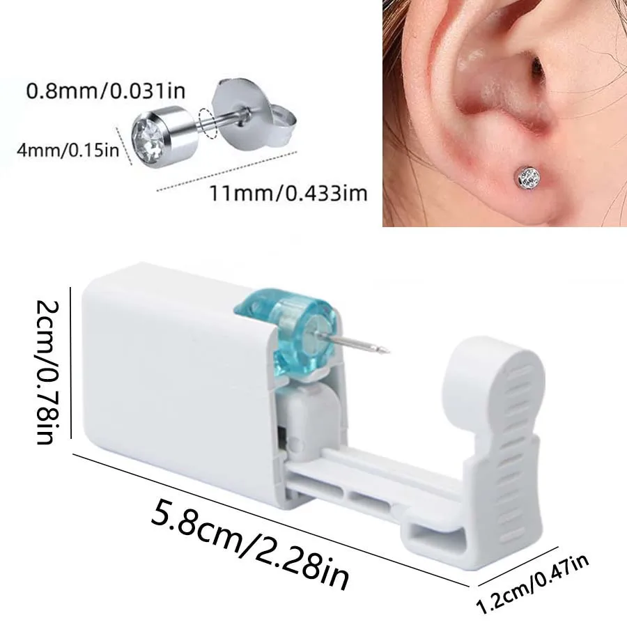Disposable Ear Piercing Gun Kit with 4mm White Diamond Earrings