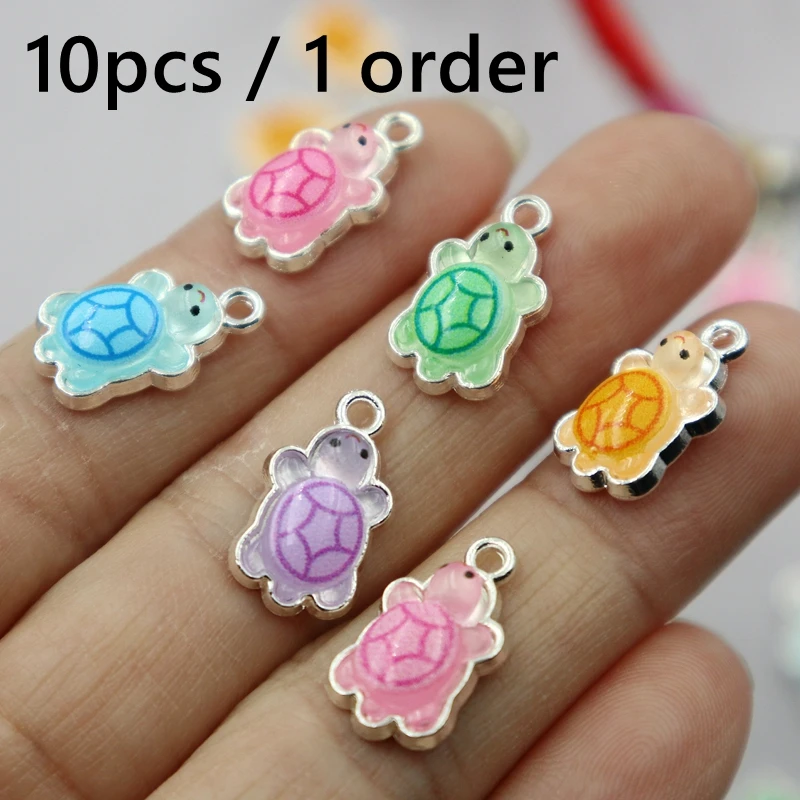 

10pcs Noctilucent Little Turtle Resin Alloy Charms Cute Cartoon Metal Pendant DIY Necklace Bracelet Earings Keychain Accessories