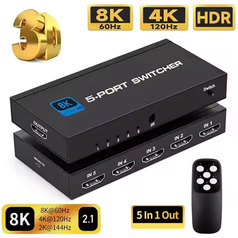 HDMI-Compatible 2.1 Switch Splitter 4/5 Ports 8K 60Hz 4K 120Hz Switcher with Remote Control HDR for PS5 Monitor TV Box Laptop PC