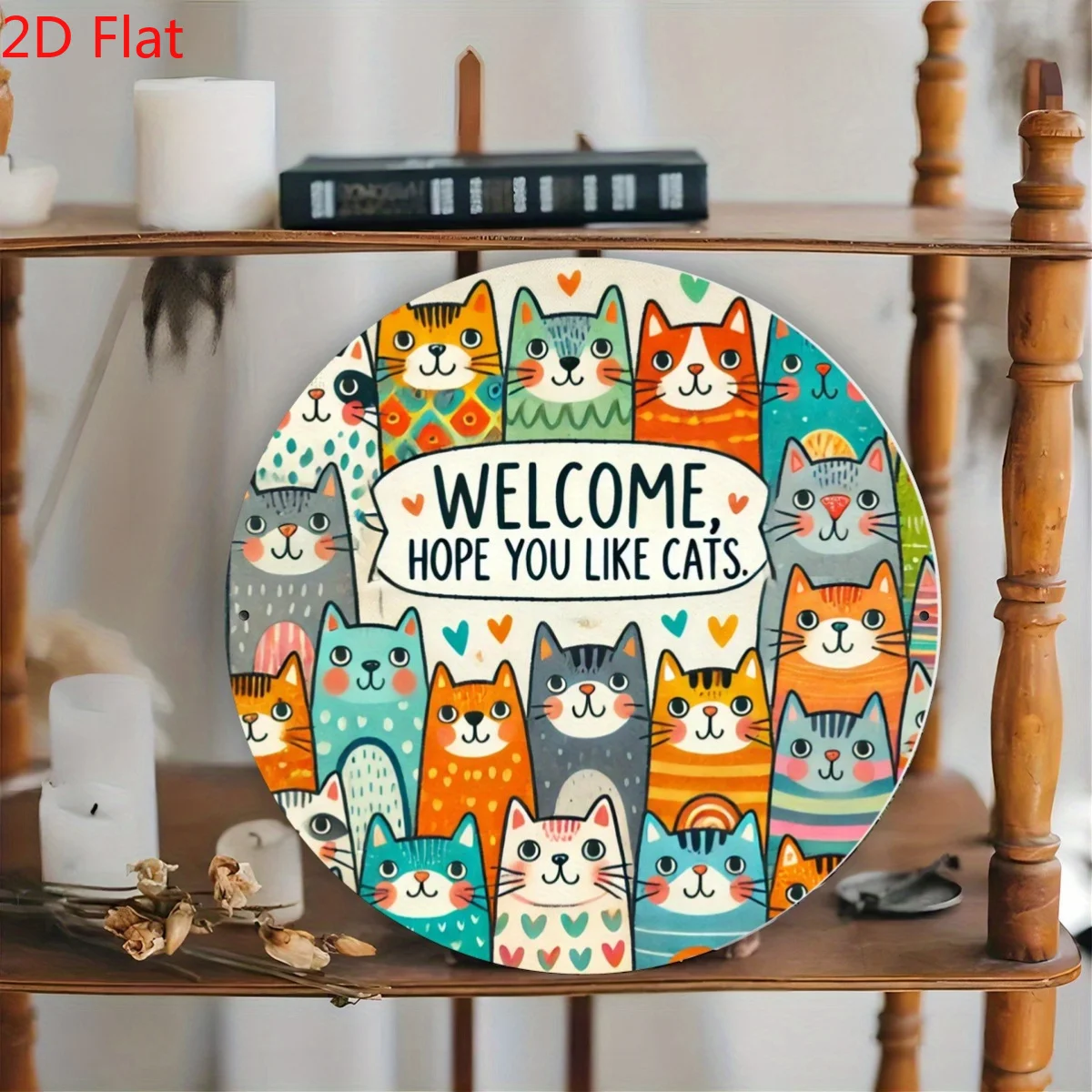 لافتة ترحيب حديدية بتصميم قطة ملونة - ديكور متعدد الأغراض للمنزل والغرفة والجدار والشرفة، "أمل أن تريد القطط" عزر #6