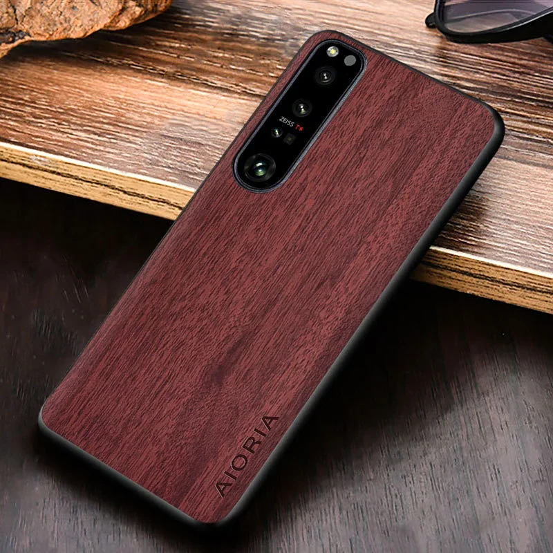 for Sony Xperia 5 10 1 VII VI V IV III ACE II Pro-I Case Wood Texture PU Leather Soft Shockproof Cover Anti-fingerprint Shell