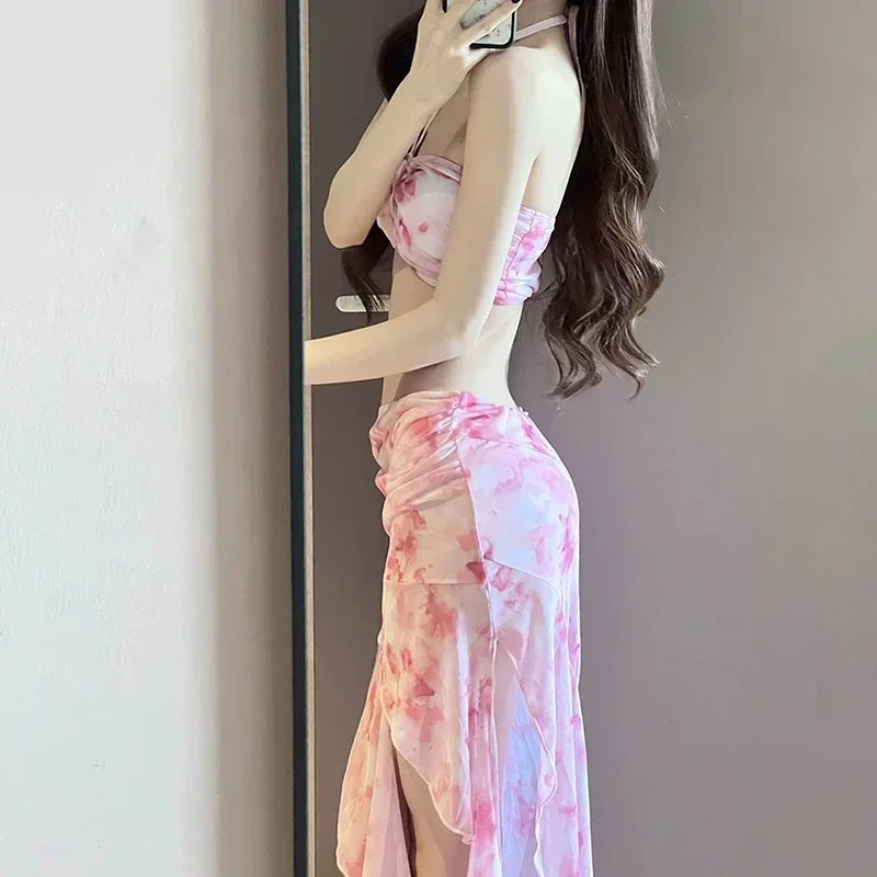 Women's Long Dress Bikini Halter Neck Sexy Swimsuit with Removable Pads Beach Cover Up Flowy Swimsuit for Vacation Body Shaping