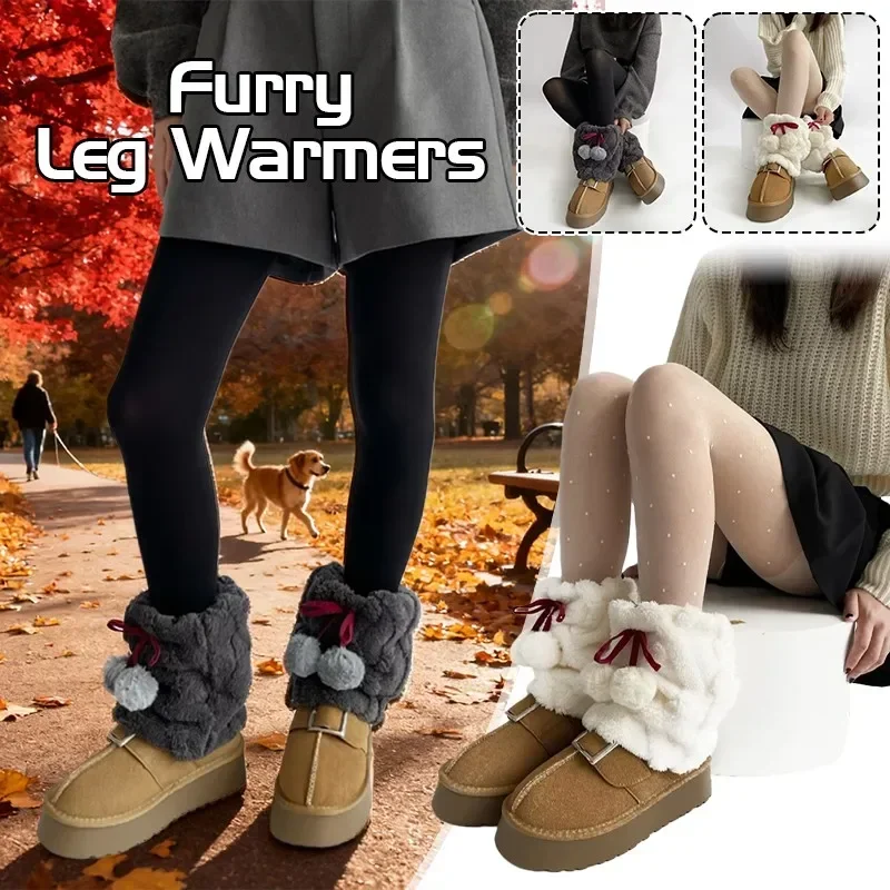 

Меховые гетры, женские зимние помпоны, теплые пушистые бахилы, зимние носки из искусственного меха, утолщенные леггинсы с имитацией, чехол для ботинок