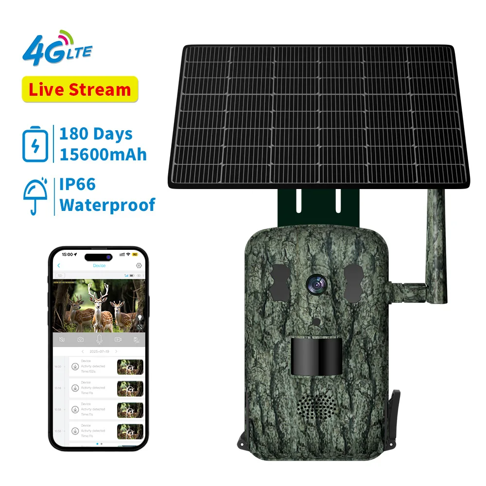 

A8 Wild Hunting Camera 4G Lte Trail Camera SIM Wireless 940 No Glow Night Vision Camera For Hunting Green Camo With Solar Panel