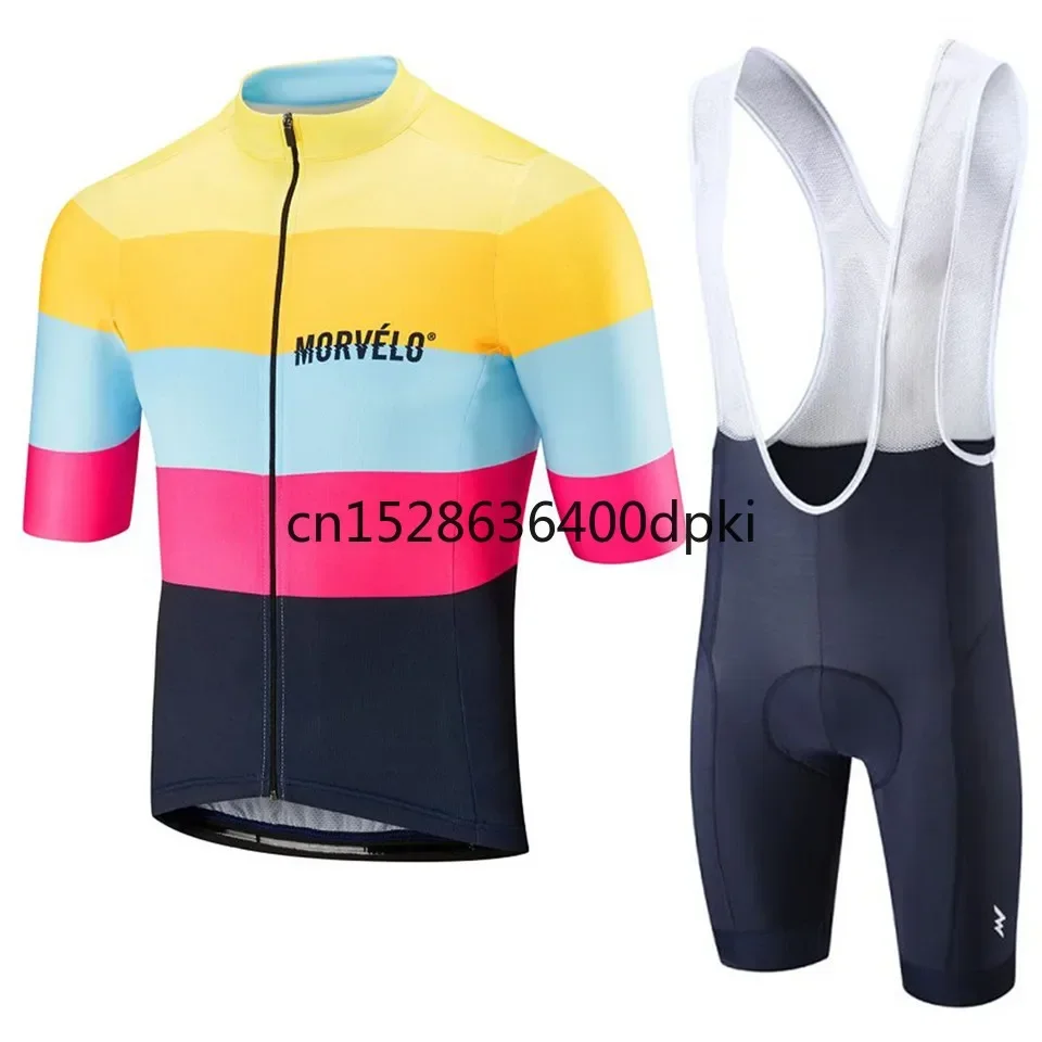 Summer Morvelo  Men's Clothing cycling Clothes kits short sleeve MTB Breathable Bib Shorts maillot ciclismo set 19D gel pad