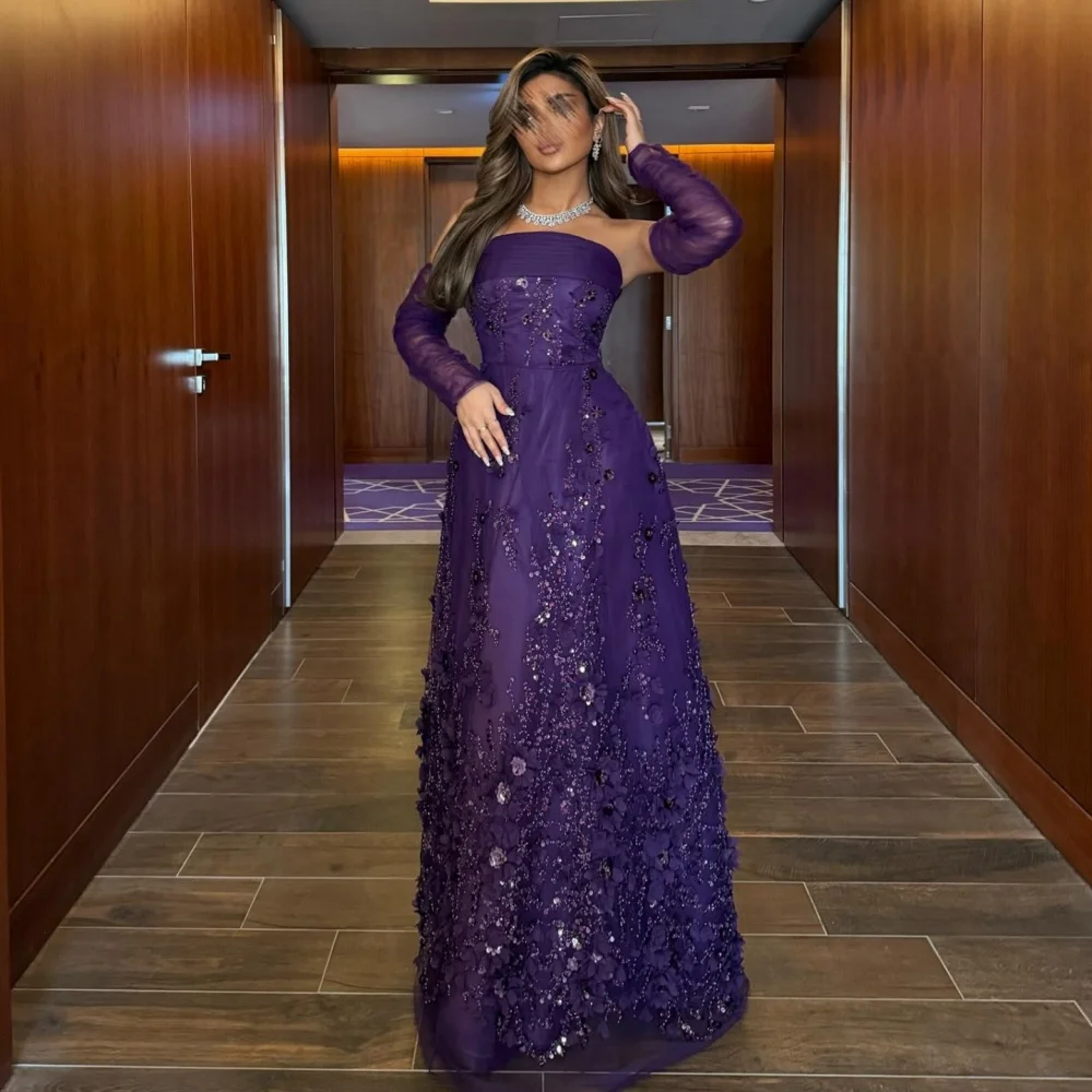 

Customized Applique Sequined Strapless A-line Long Dresses Bespoke Occasion Women's Luxury Evening Glitter Party Gown Charming