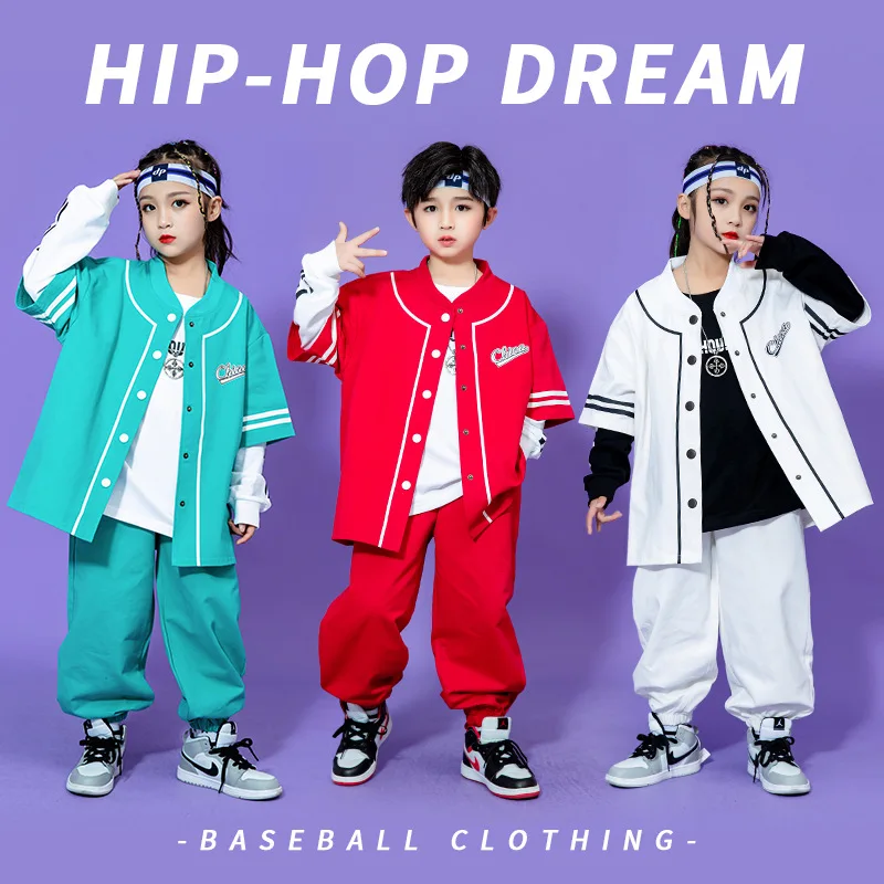 

Kids Concert Kpop Hip Hop Clothing Blue Red Cardigan Shirt Tops Cargo Shorts Pants For Girl Boys Jazz Dance Costume Rave Clothes