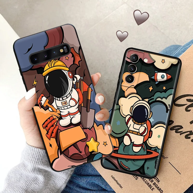 Soft Case for Samsung Galaxy S24 S23 S22 S21 S20 S10 Plus Ultra FE E Cute Moon Cartoon Astronaut Rocket Matte Phone Cases Cover