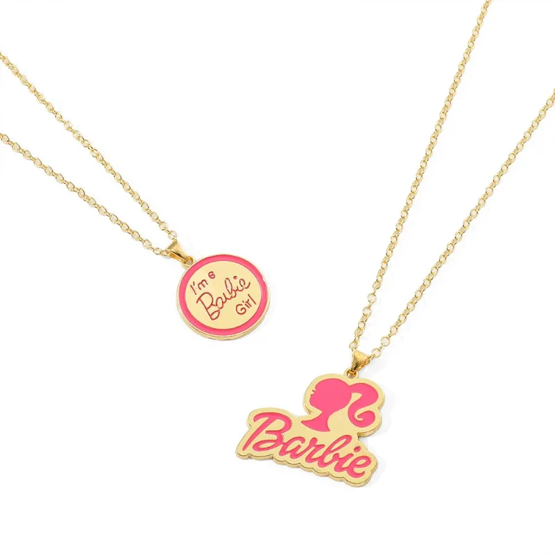 Kawaii Barbie Element Gold Necklace Head Pattern Cartoon Clothes Accessories for Girls Princess Metal Pendant Women Jewelry Gift