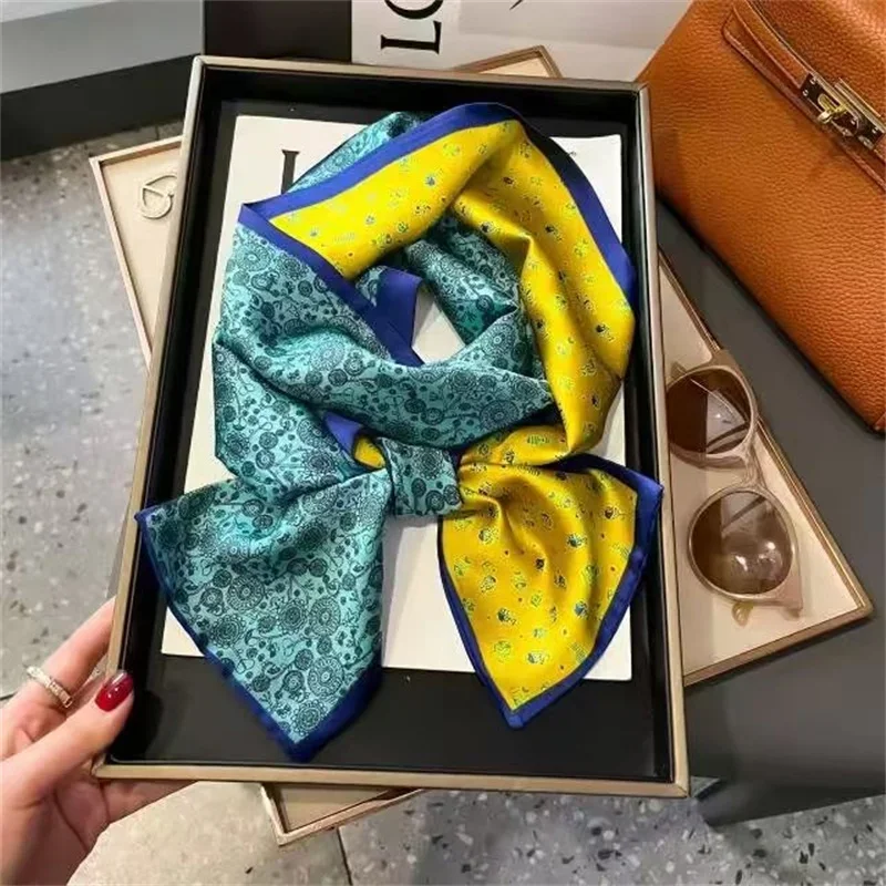 Foulard en soie avec ruban de Design de luxe, 14x150cm, bandeau, Foulard pour cheveux pour femmes, cravate de cou, foulards slim doux, 2027