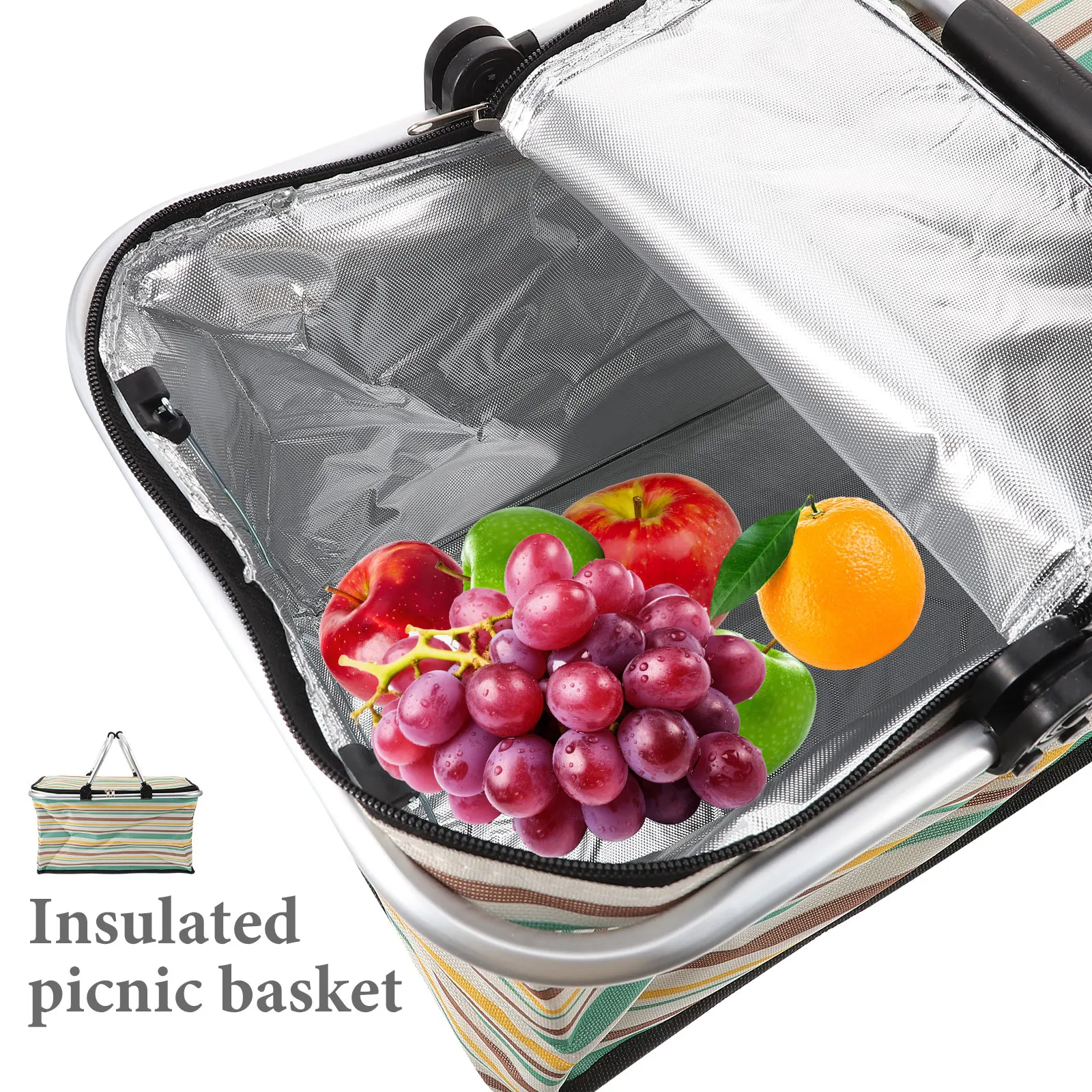 

Multi-Function Insulated Picnic Basket Lightweight Portable for Picnic Road Trip Takeout Storage Organizer Holder