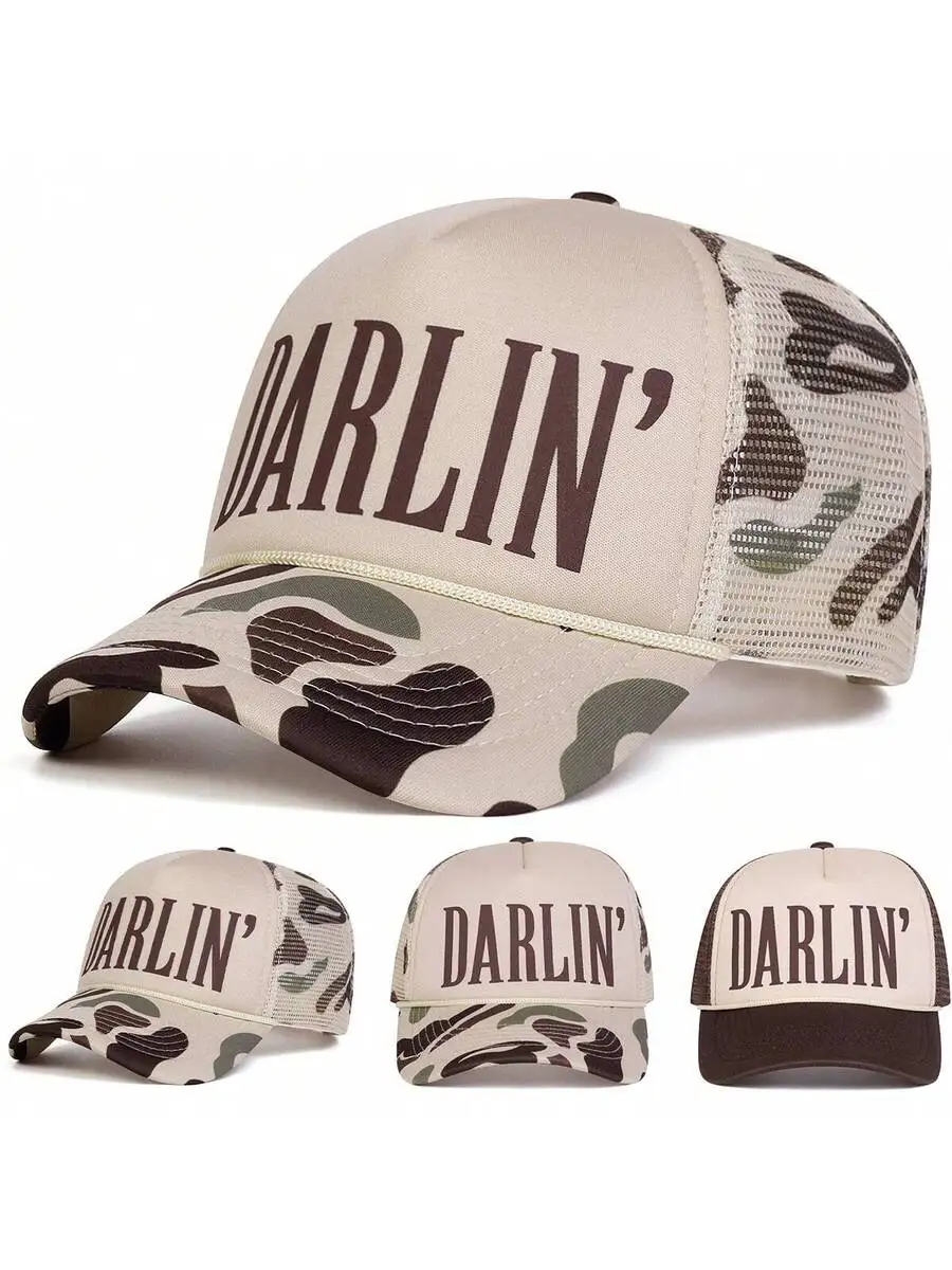 

Darlin Trucker Hat With Letter Print Mesh Baseball Cap Casual Outdoor Sun Protection Hat