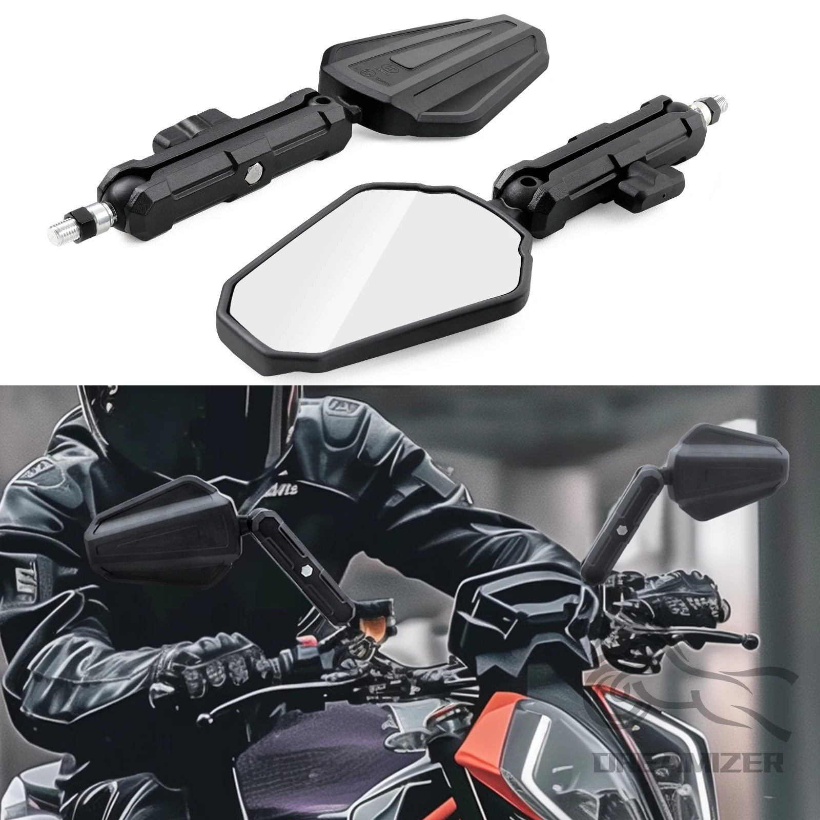 M8 M10 Black Foldable Motorcycle Rearview Side Mirrors with 7/8