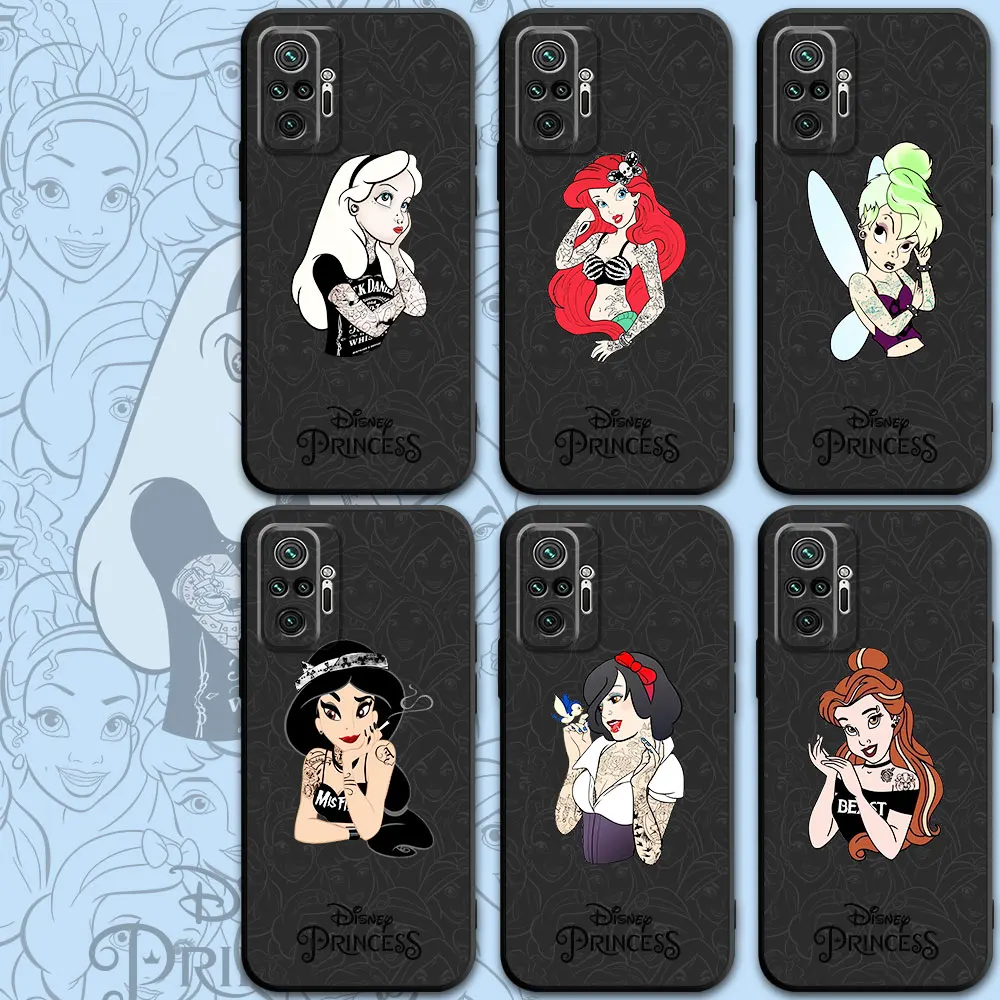 Disney Princess Tattoo Case For Xiaomi Redmi Note 11 10 9 Pro 13 10S 11S 12 9A 9C 9T K40 8 8T 7 10C 12C Silicone Phone Cover