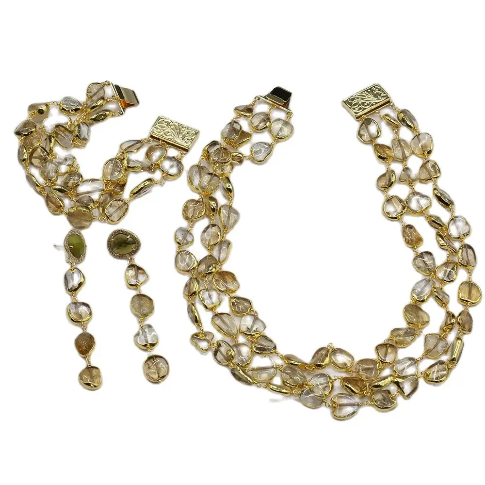 

GuaiGuai Jewelry Real Yellow Citrine Freeform Gold Plated Gemstone Necklace Earrings Bracelet Sets Simple Necklace Jewelry Gifts