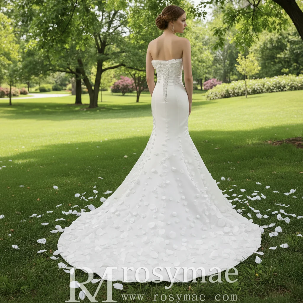 Rosymae Luxury Satin Mermaid Wedding Dress with Detachable Sleeves Elegant Long Gown for Brides amanda.novias