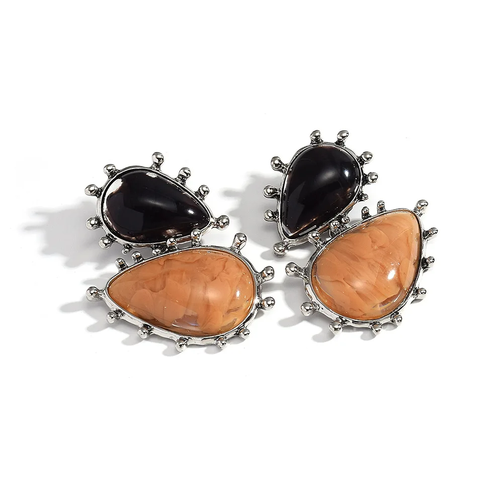 Two-color marble resin earrings retro niche vacation geometric acrylic earrings Source