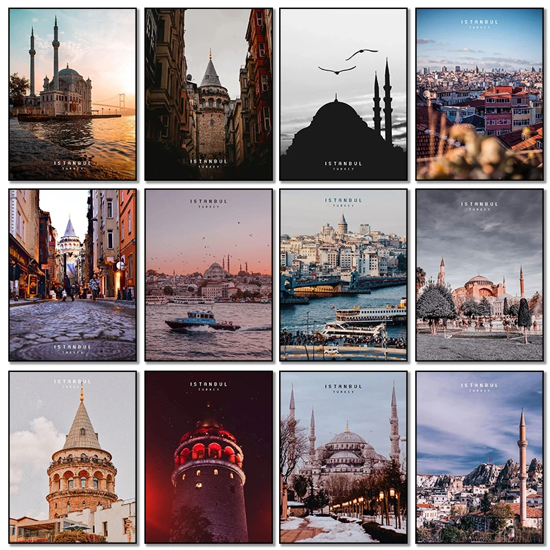 Modern Istanbul Turkey Landscap Tower Poster Mosque Sunrise Art Canvas Painting And Prints For Living Room Home Decor Framele