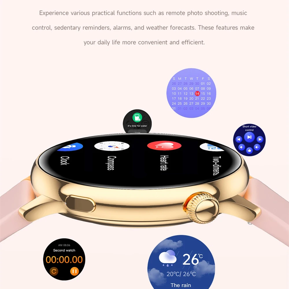 المرأة بلوتوث دعوة ساعة ذكية الرياضة اللياقة البدنية سيدة مقاوم للماء معدل ضربات القلب المعلومات الصحية تذكير فتاة الموسيقى Smartwatch #6