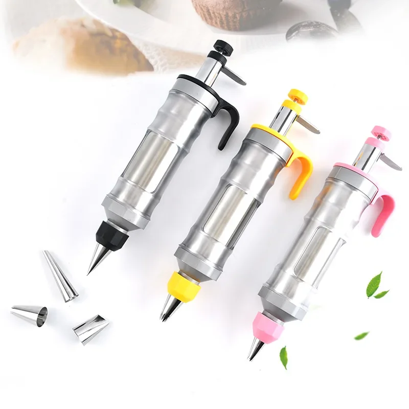 Stainless Steel Cream Cookie Decorating Gun Set Pastry Biscuit Cake Syringe Flower Type Nozzles Dessert Extruder Baking Tools