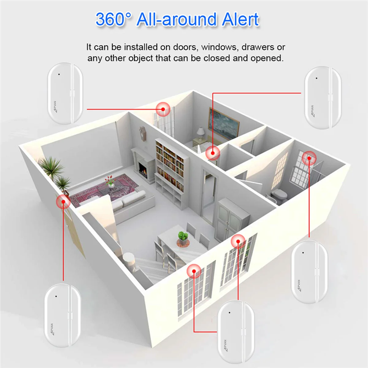 CPVAN-Sensor de portas e janelas, detectores abertos e fechados, alarme doméstico compatível com sistema de segurança doméstica, 433mHz