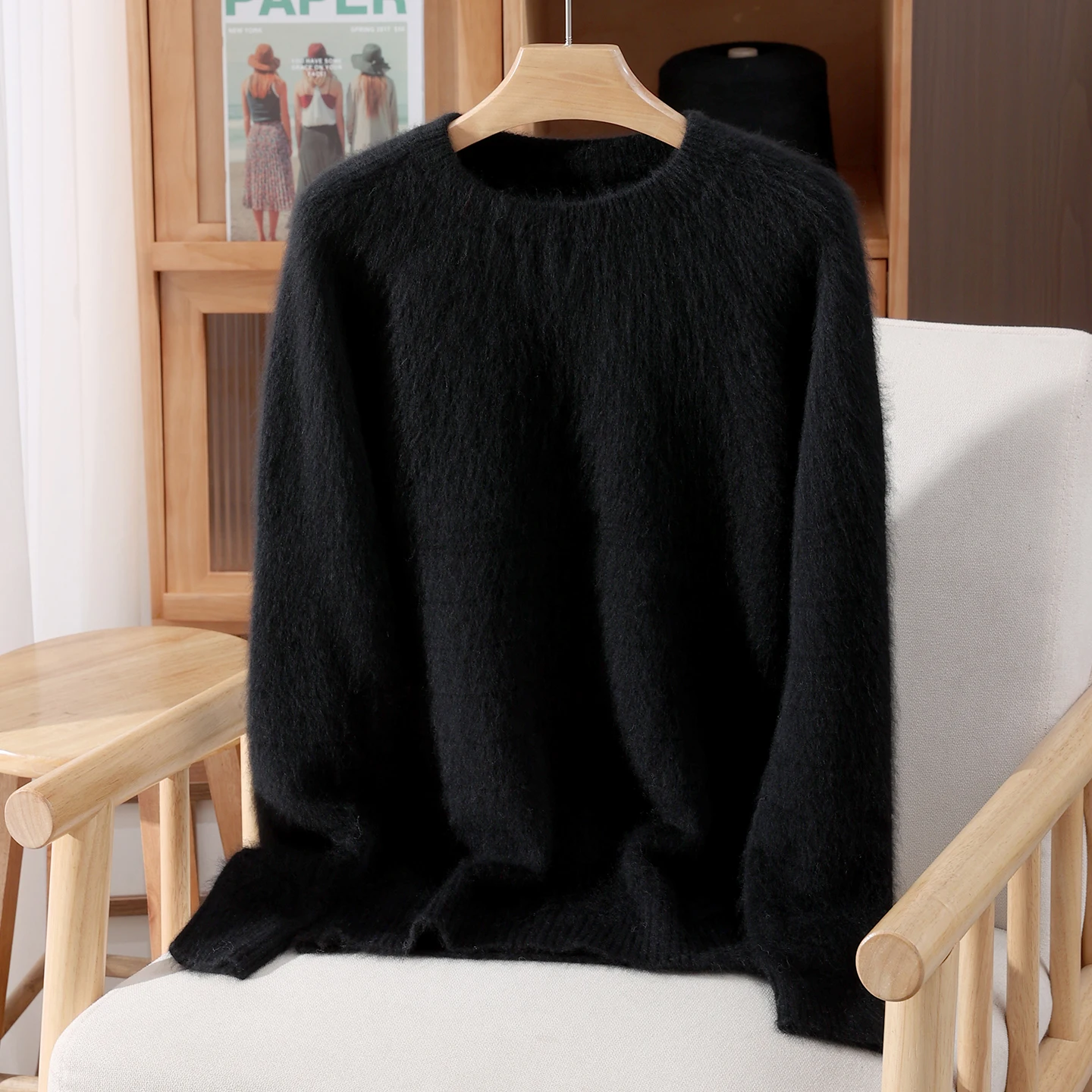 Striped Female Autumn Winter 100% Mink Cashmere Women Sweater Mock-Neck Pullover Long Sleeve Warm Soft Basic Knit Clothing Tops
