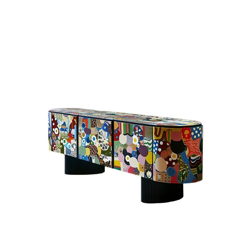 

French retro solid wood TV cabinet, living room wall locker, antique storage cabinet, original art painted side cabinet