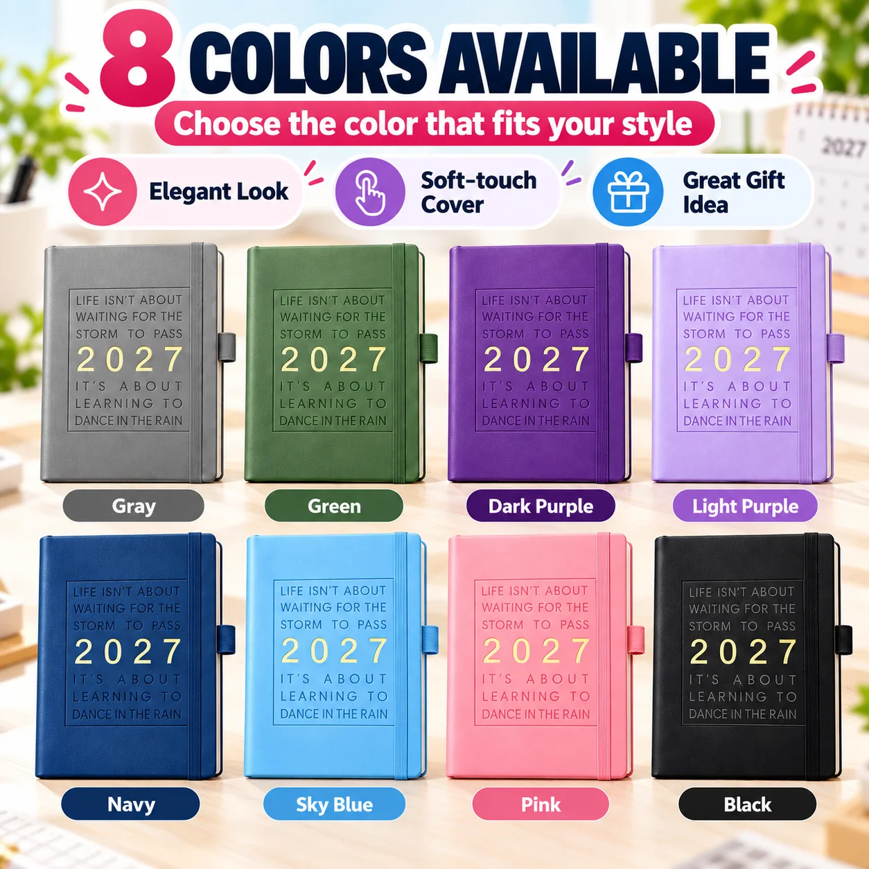 2027 A5 Daily Planner 412 Pages 80GSM PU Leather Agenda Book with Monthly Tabs 1 Day Per Page Organizer for School Office