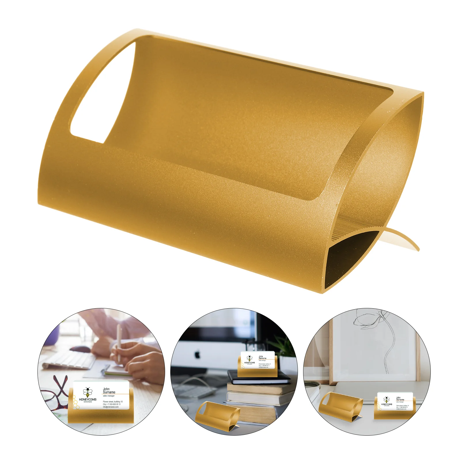 Aluminum Alloy Business Card Holder Display Rack Table Top Clip Cards ganizer Gold Single Slot Office Desk Accessory Sleek