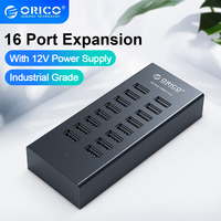 ORICO Industrial USB Hub 16 Port Aluminum USB Splitter Power Adapter Dock Station for Computer Accessories Orico Official Store