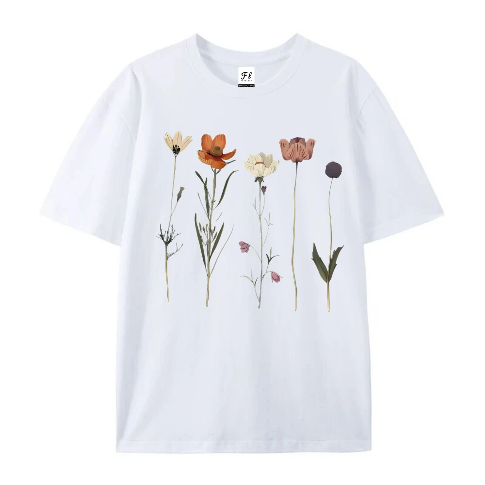Wildflowers Graphic T-shirt Women's Short Sleeved O-Neck Top  Lady Fashionable Printed Tee Female Summer Trendy Casual Cute Top