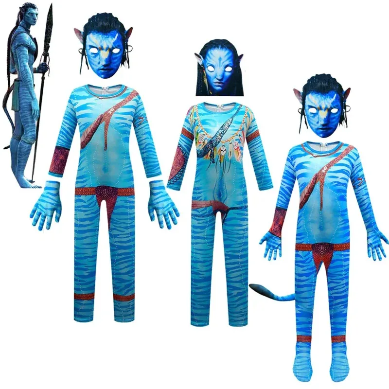 

72-й аниме «Путь воды» инопланетянин, 3D комбинезон, перчатки, маска для мальчиков и девочек, Аватаря 2, карнавальный костюм, вечерние костюмы на Хэллоуин